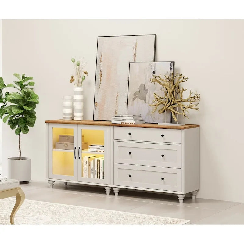 Kitchen Buffet Cabinet with Storage, 2-in-1 Sideboard Cupboard Dresser - 68 Inch
