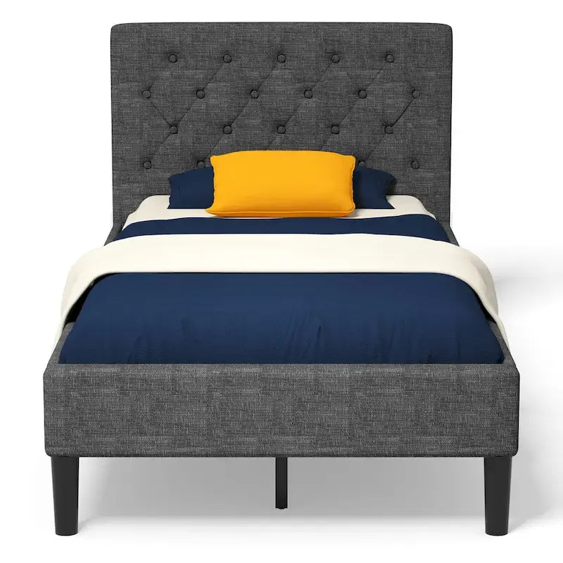 Costway Twin Upholstered Bed Frame Diamond Stitched Headboard Wood