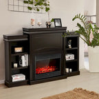 70-Inch Brown Media Entertainment Center with Bookcase and Fireplace Cabinet - 70 x 11x 45(L x W x H)