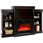 70-Inch Brown Media Entertainment Center with Bookcase and Fireplace Cabinet - 70 x 11x 45(L x W x H)
