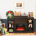 70-Inch Brown Media Entertainment Center with Bookcase and Fireplace Cabinet - 70 x 11x 45(L x W x H)