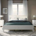 White Modern Solid Wood Queen Platform Bed, Elegant and Strong
