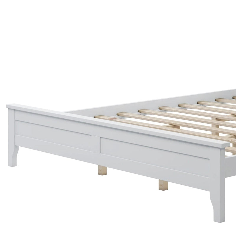 White Modern Solid Wood Queen Platform Bed, Elegant and Strong