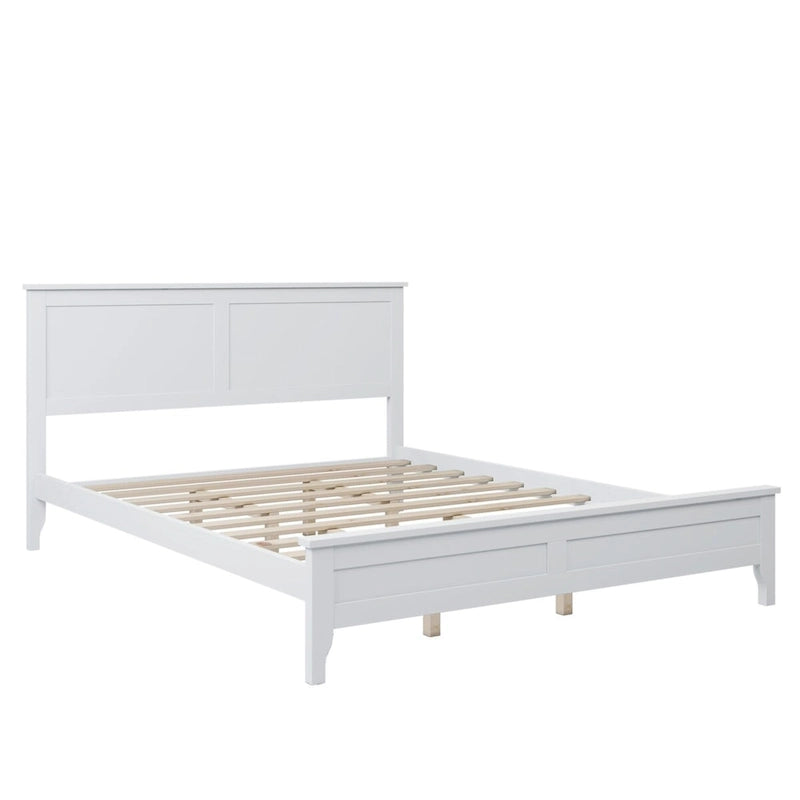 White Modern Solid Wood Queen Platform Bed, Elegant and Strong