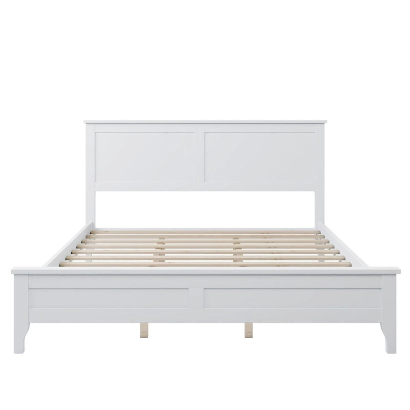 White Modern Solid Wood Queen Platform Bed, Elegant and Strong