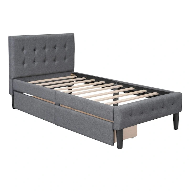Twin Size Upholstered Platform Bed with 2 Drawers