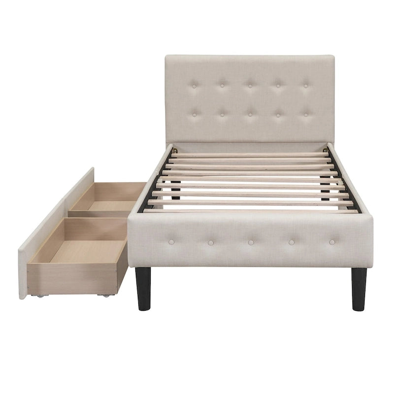 Twin Size Upholstered Platform Bed with 2 Drawers