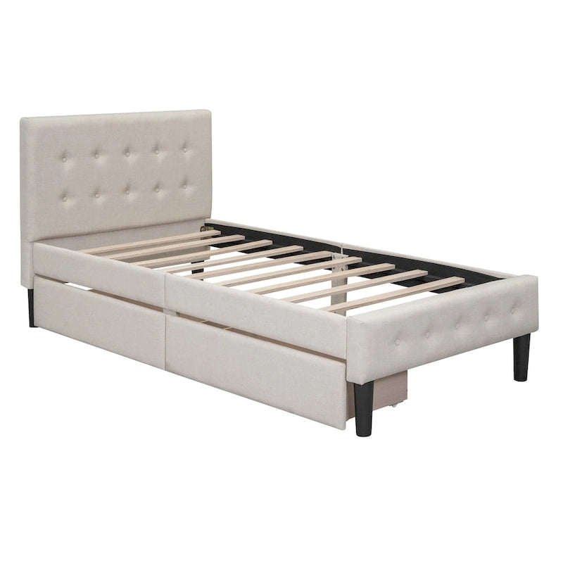 Twin Size Upholstered Platform Bed with 2 Drawers