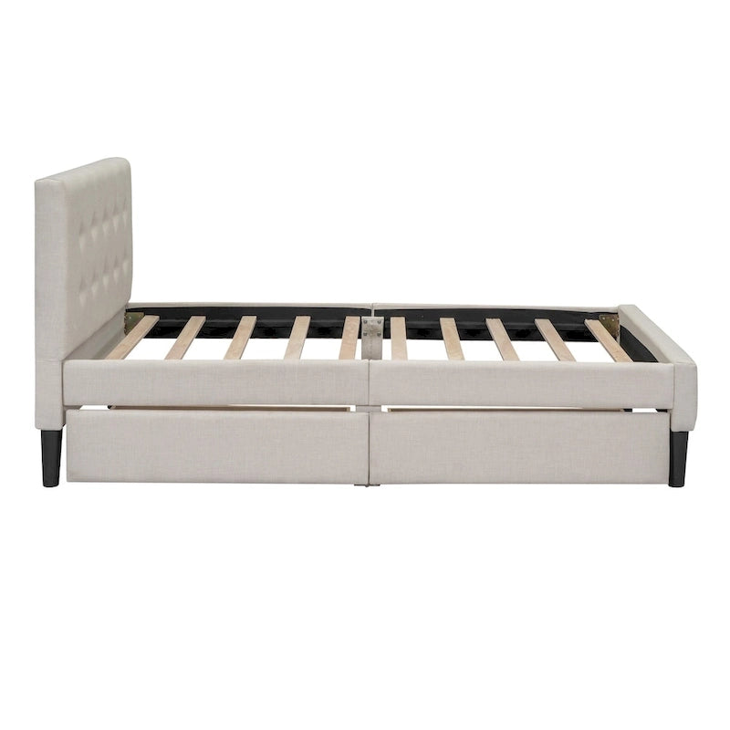 Twin Size Upholstered Platform Bed with 2 Drawers