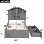 Wood Platform Bed with House-shaped Storage Headboard and 2 Drawer