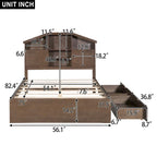 Wood Platform Bed with House-shaped Storage Headboard and 2 Drawer