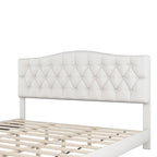 Upholstered Platform Bed with Saddle Curved Headboard and Diamond Tufted Details, Beige