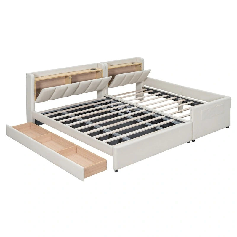 Twin XL Size Upholstered Platform Bed with Hydraulic Storage System