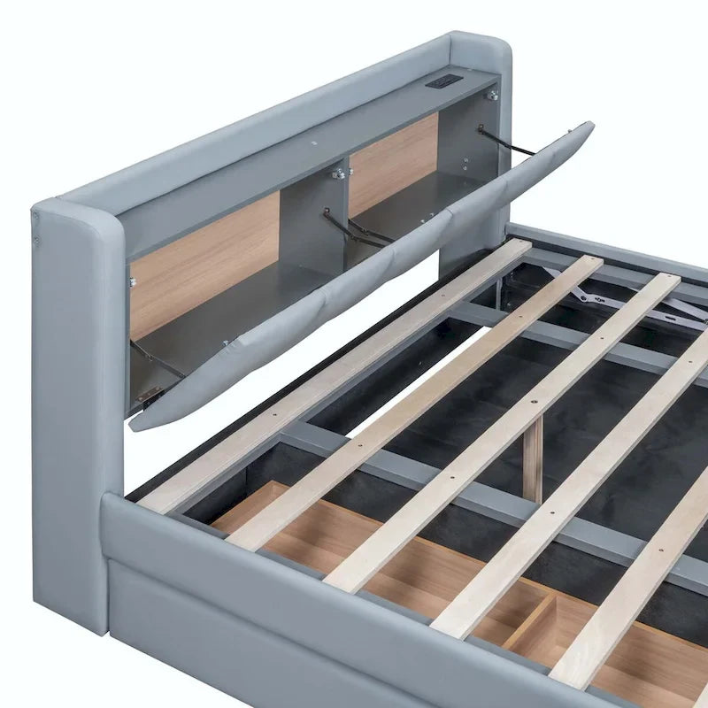 Twin XL Size Upholstered Platform Bed with Hydraulic Storage System