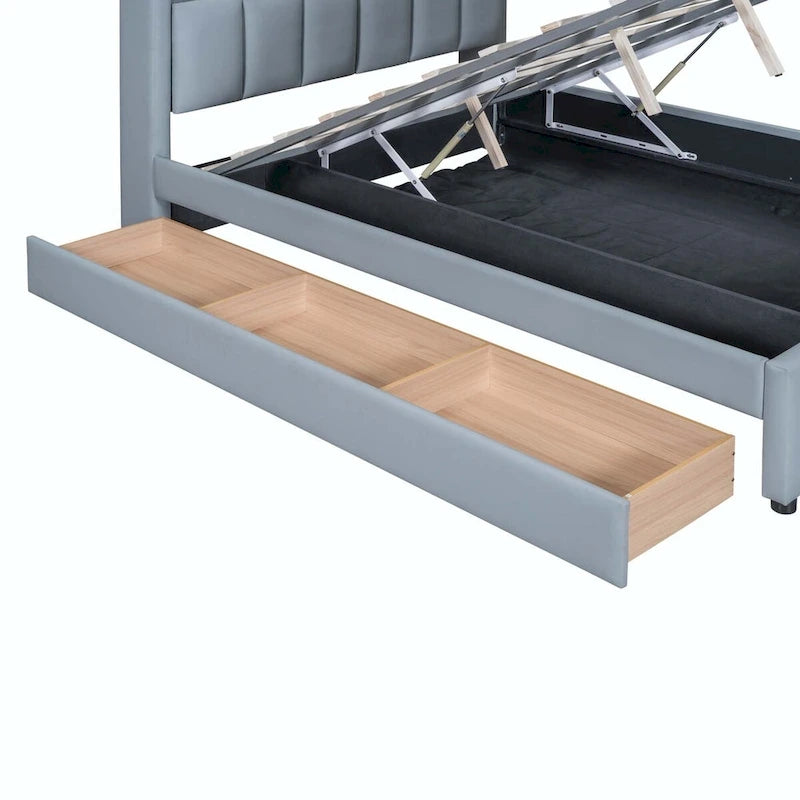 Twin XL Size Upholstered Platform Bed with Hydraulic Storage System