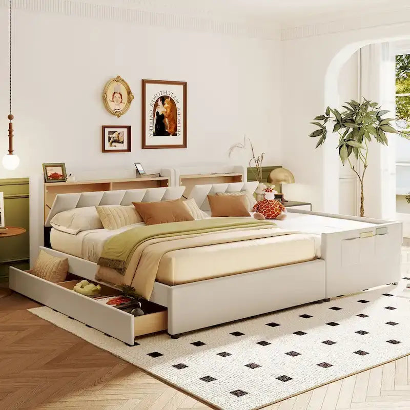 Twin XL Size Upholstered Platform Bed with Hydraulic Storage System