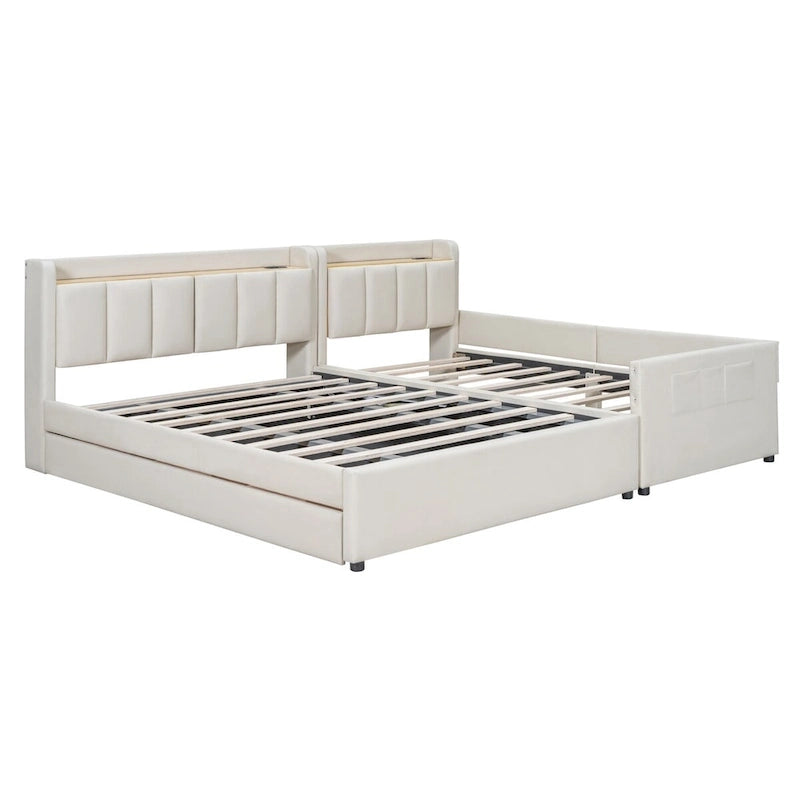 Twin XL Size Upholstered Platform Bed with Hydraulic Storage System