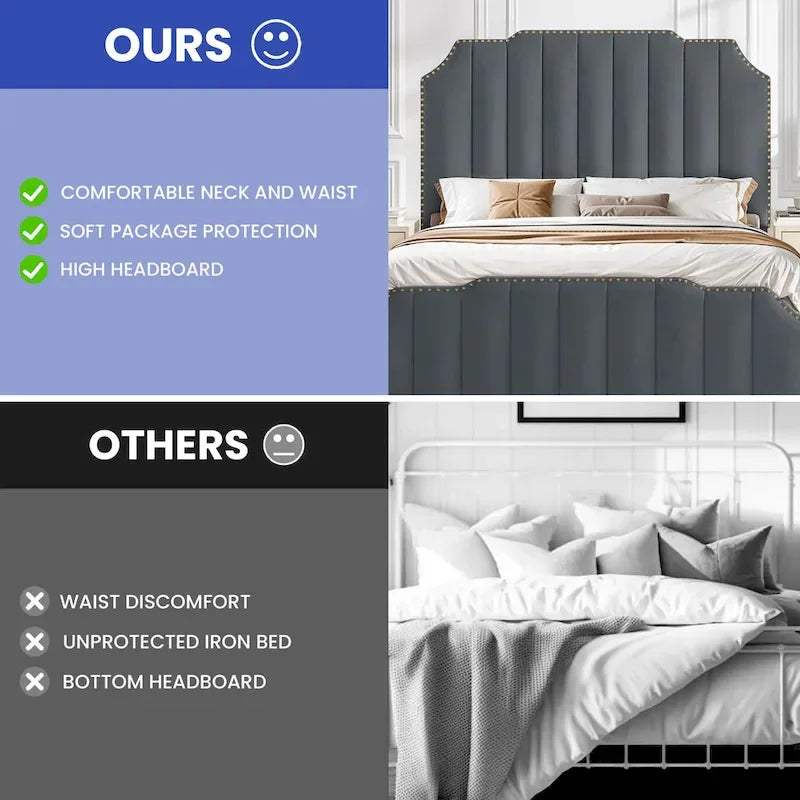 Grey Upholstered Bed Frame Velvet Platform Bedframe Mattress Foundation