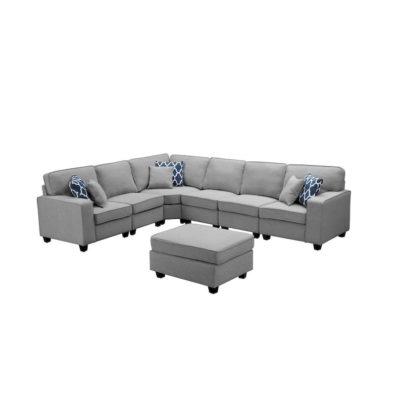 7 Piece Modular L-Shape Sectional Sofa with Ottoman