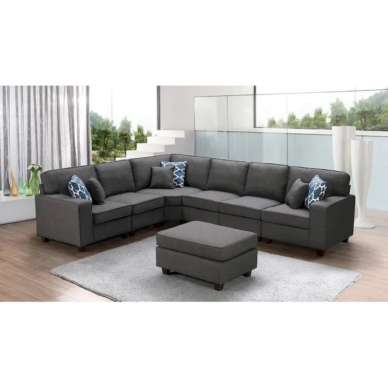 7 Piece Modular L-Shape Sectional Sofa with Ottoman