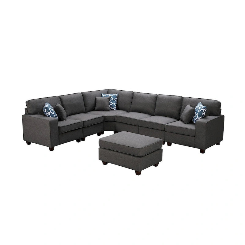 7 Piece Modular L-Shape Sectional Sofa with Ottoman