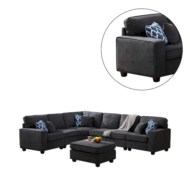 7 Piece Modular L-Shape Sectional Sofa with Ottoman