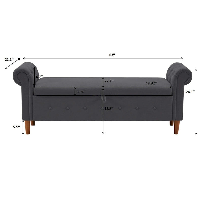 Storage Bench for Bedroom End of Bed Rolled Armed Velvet Ottoman Couch Long Bench