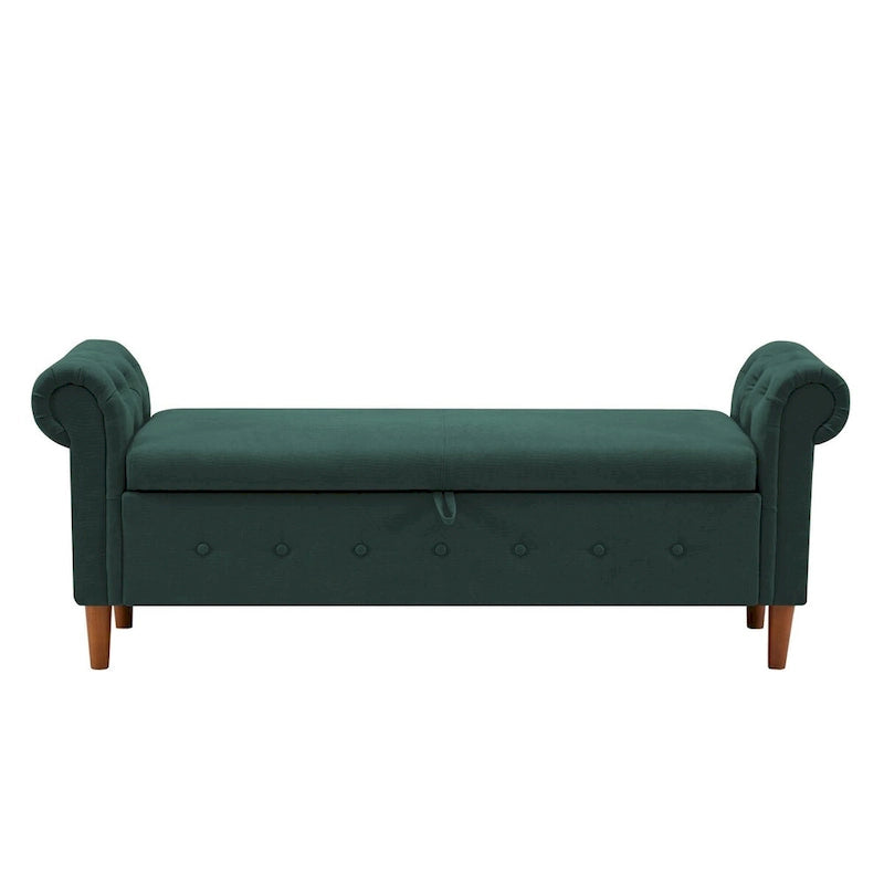 Storage Bench for Bedroom End of Bed Rolled Armed Velvet Ottoman Couch Long Bench