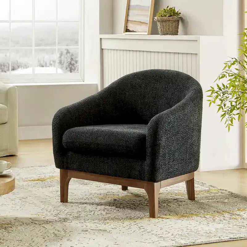 Augus Modern Boucle Accent Barrel Chair with Solid Wood Legs by HULALA HOME