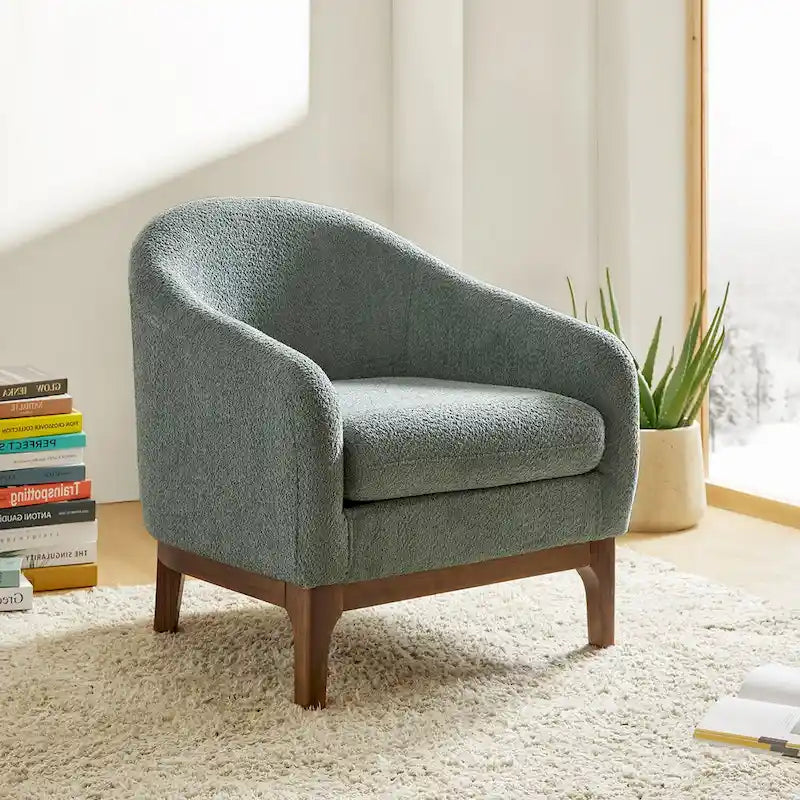 Augus Modern Boucle Accent Barrel Chair with Solid Wood Legs by HULALA HOME