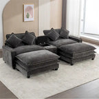112.6 Chenille Upholstered Sectional Sofa with 2 Removable Ottoman