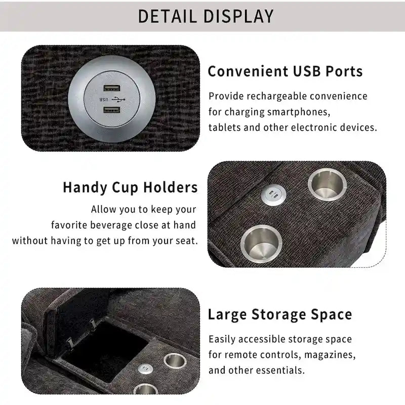 112.6 Chenille Upholstered Sectional Sofa with 2 Removable Ottoman