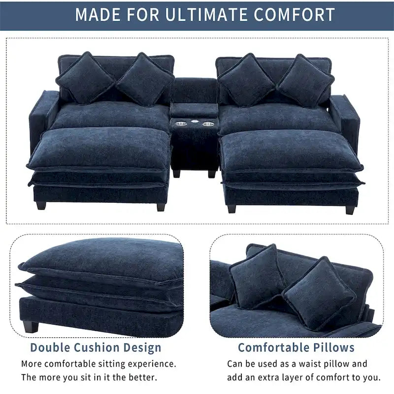 112.6 Chenille Upholstered Sectional Sofa with 2 Removable Ottoman