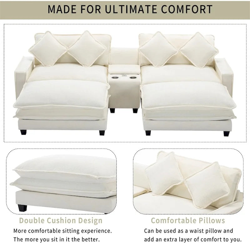 112.6 Chenille Upholstered Sectional Sofa with 2 Removable Ottoman