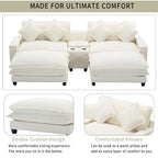 112.6 Chenille Upholstered Sectional Sofa with 2 Removable Ottoman