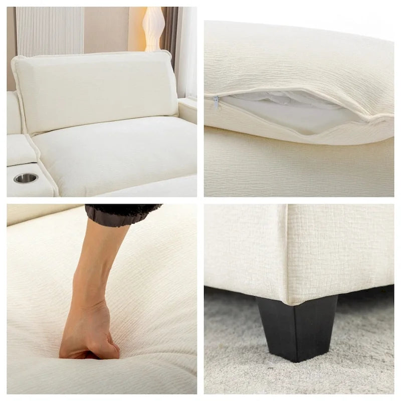 112.6 Chenille Upholstered Sectional Sofa with 2 Removable Ottoman