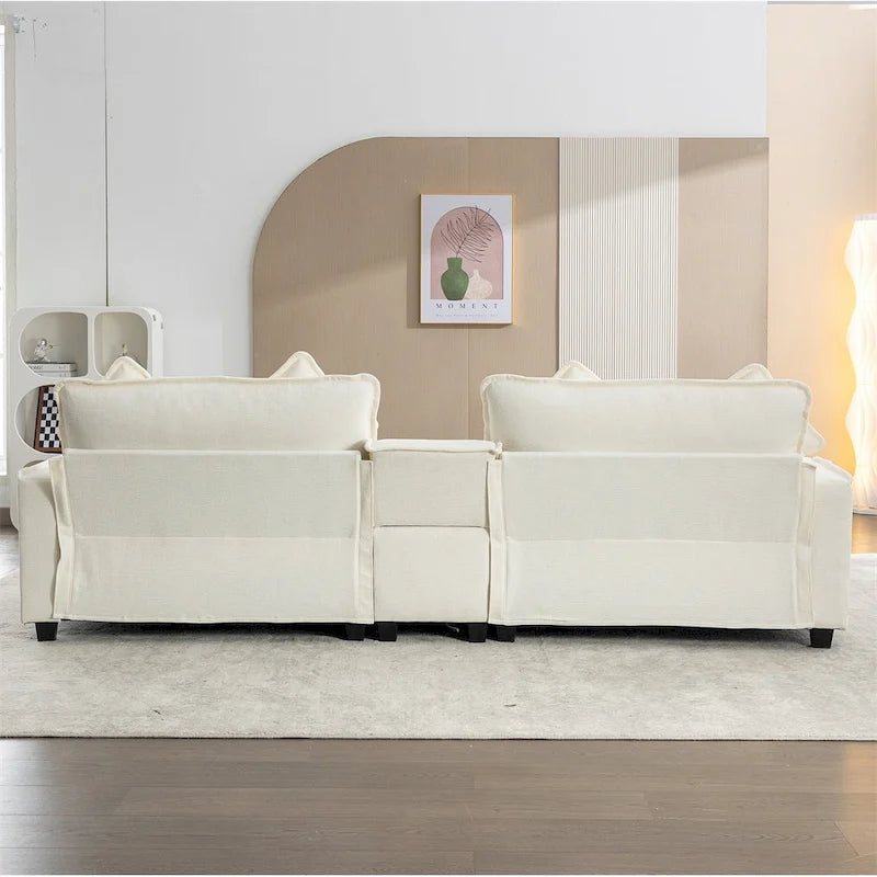 112.6 Chenille Upholstered Sectional Sofa with 2 Removable Ottoman