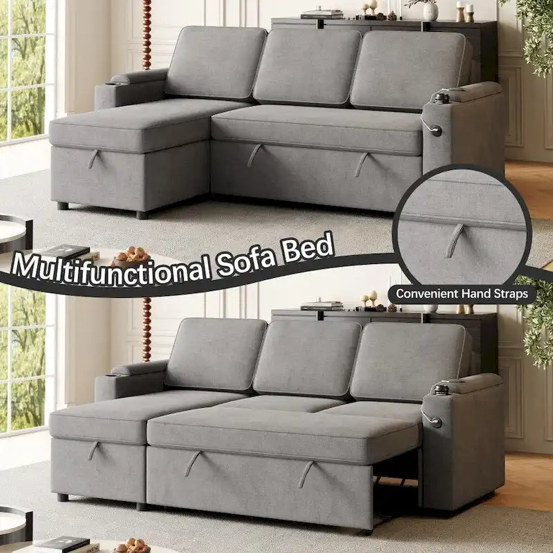 2 in 1 Pull Out Sofa Bed with Storage and Charging Port