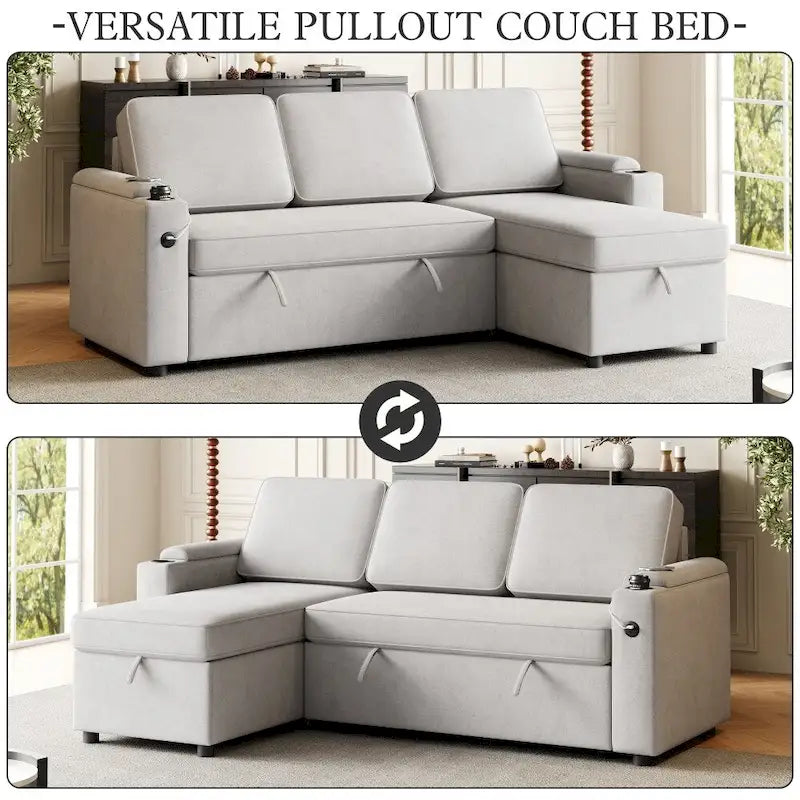 2 in 1 Pull Out Sofa Bed with Storage and Charging Port