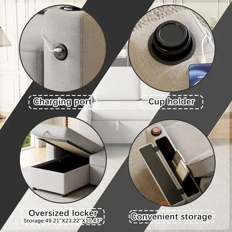 2 in 1 Pull Out Sofa Bed with Storage and Charging Port