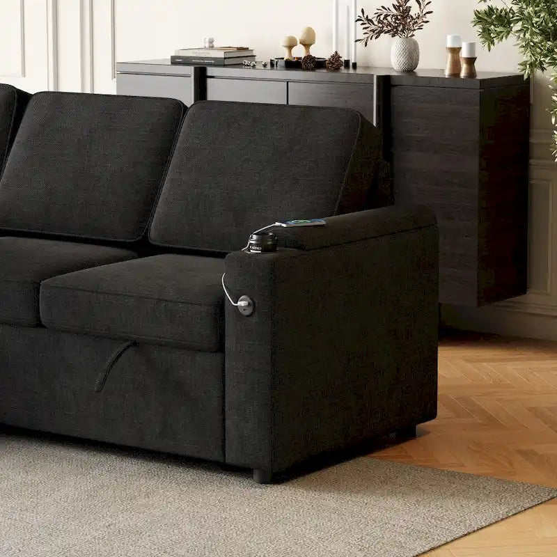2 in 1 Pull Out Sofa Bed with Storage and Charging Port