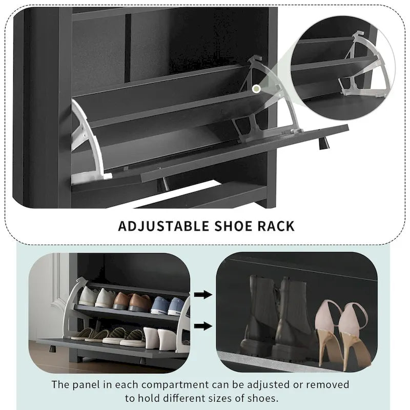 Entryway Organizer with 2 Drawers,Wood Grain Pattern Top Shoe Cabinet with Drawer, Free Standing Shoe Rack with Adjustable Panel