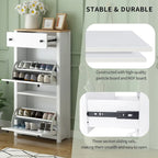 Entryway Organizer with 2 Drawers,Wood Grain Pattern Top Shoe Cabinet with Drawer, Free Standing Shoe Rack with Adjustable Panel