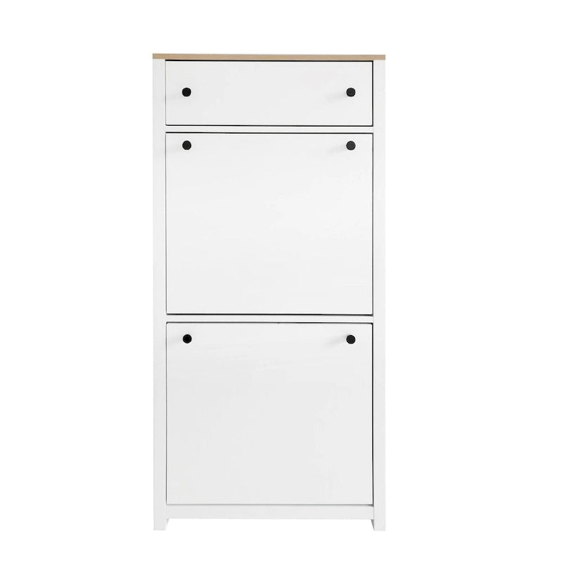 Entryway Organizer with 2 Drawers,Wood Grain Pattern Top Shoe Cabinet with Drawer, Free Standing Shoe Rack with Adjustable Panel