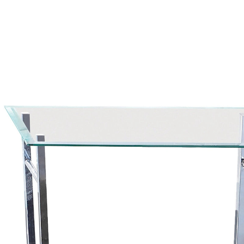 Tempered Glass Top End Table with U Shape Metal Frame, Chrome and Clear
