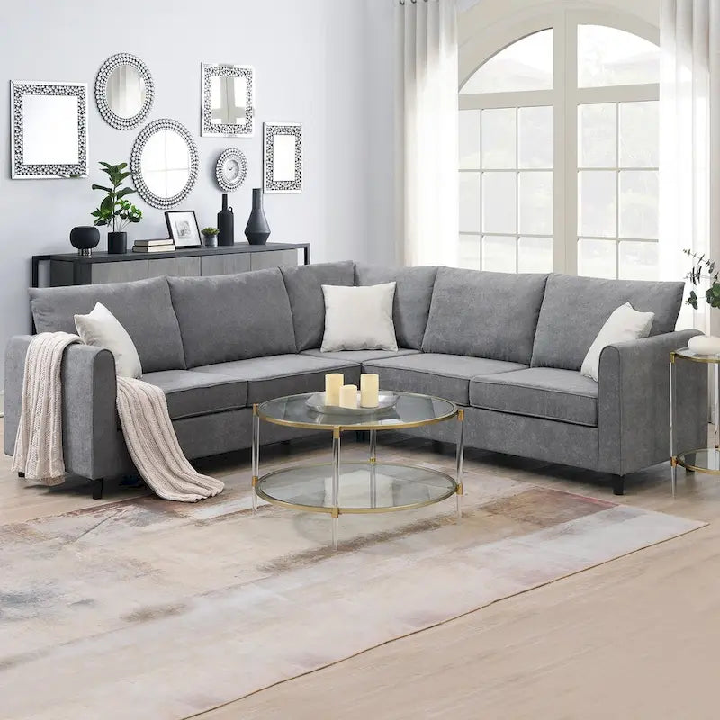Modern 3-Piece Sectional Sofa, L Shape Upholstered Couch with 3 Pillows