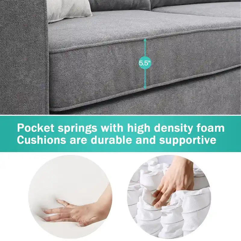 Modern 3-Piece Sectional Sofa, L Shape Upholstered Couch with 3 Pillows