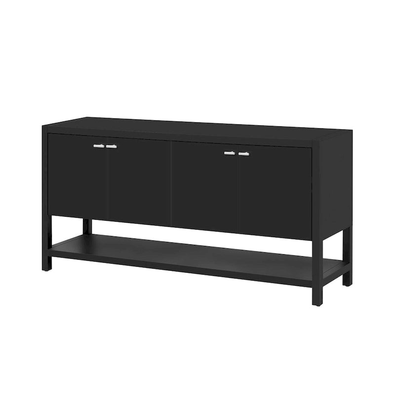 Modern Functional Entryway Console Table with Four-Door Storage and Open Shelf