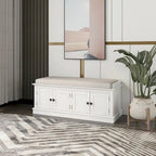 Storage Bench with 4 Doors and Adjustable Shelves, Shoe Bench with Removable Cushion