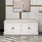 Storage Bench with 4 Doors and Adjustable Shelves, Shoe Bench with Removable Cushion